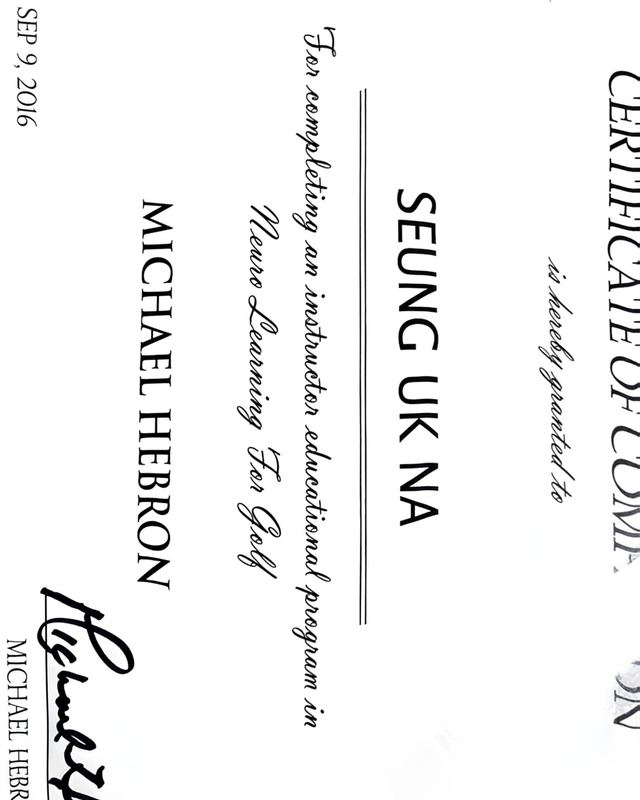 Michael Hebron — Neuro Learning For Golf 수료증 — SEUNG UK NA